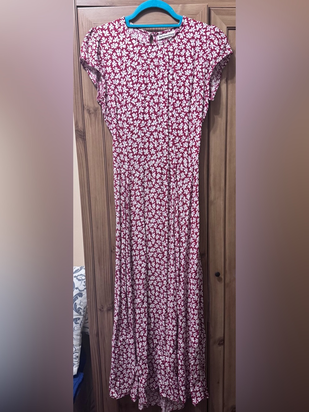 Reformation Gavin Dress Grenadine Red Floral Midi Dress Size 6 - Picture 3 of 8